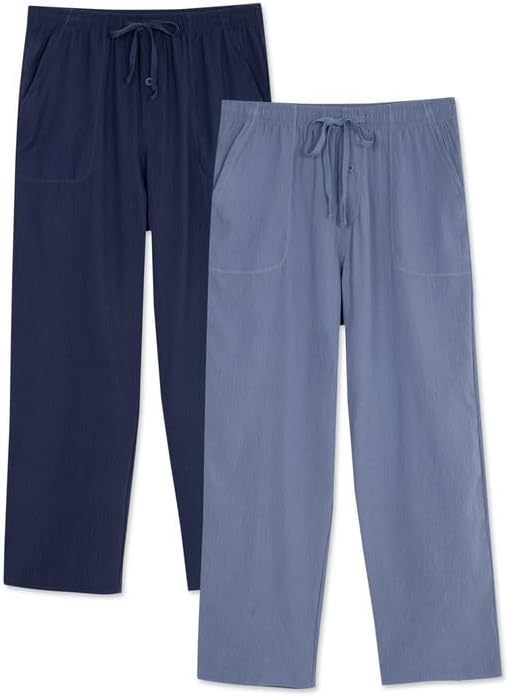 DAVID ARCHY Mens Pajama Pants, Soft Lightweight Sleep Pants, Comfy Lounge Pajama Bottoms with Pockets and Button Fly, 2 Pack