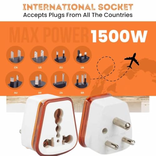 Image of HI-PLASST 6a to 16a Converter Plug | 6 amp to 16 amps Converter Plugs Useful for 16a Extension Board with16 amp Socket and 16 Ampere Plug Top,for A /C,Refrigrator,etc,230 Volt AC.(Orange,3 Pieces)