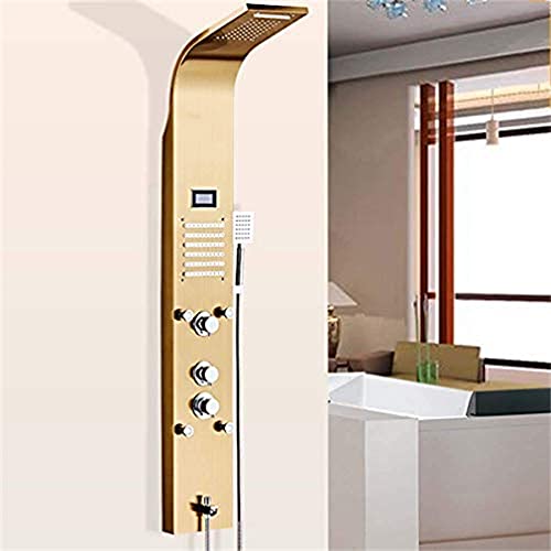 Panel de ducha columna con función termostática y cascada, 6 funciones y jets de masaje, acero inoxidable 304 miniatura 1