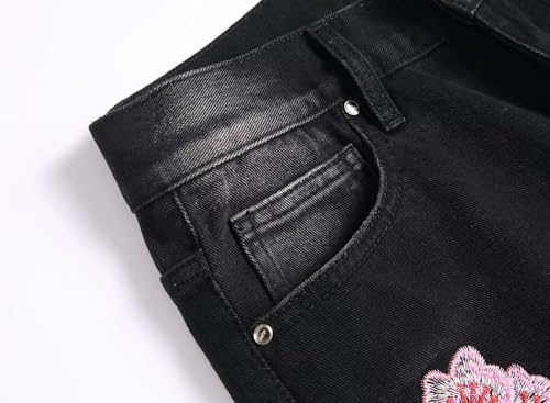 HENGAO Men's Flared Jeans Slim Fit Stretch Skinny Ripped Distressed Trendy Bell Bottom Denim Pants4