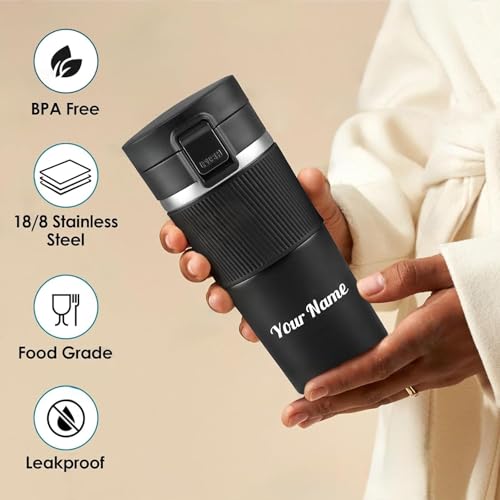 Image of CORPORATE PORIUM Name Customised Stainless Steel Coffee Mug 500ml | Double Wall Grip Coffee Mug Steel from Inside | Hot & Cold for 4 Hours | Office Coffee Cups
