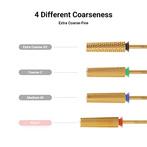 Melodysusie Super Long Tapered Nail Drill Bits, 3/32'' Carbide Tungsten Bits, Suitable For Manicure Pedicure Cuticle Gel Polishing, Professional Advanced Bits, Gold, Series Bit-X, Fine #TOP2