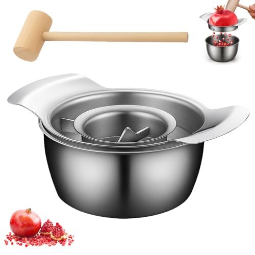 Pomegranate Deseeder, 2025 Upgrade Pomegranate Peeler Tool, Hammer Pomegranate Seeder Pomegranate Arils Removal Tool with Bowl and Wooden Hammer, for Home Kitchen (1 pcs)