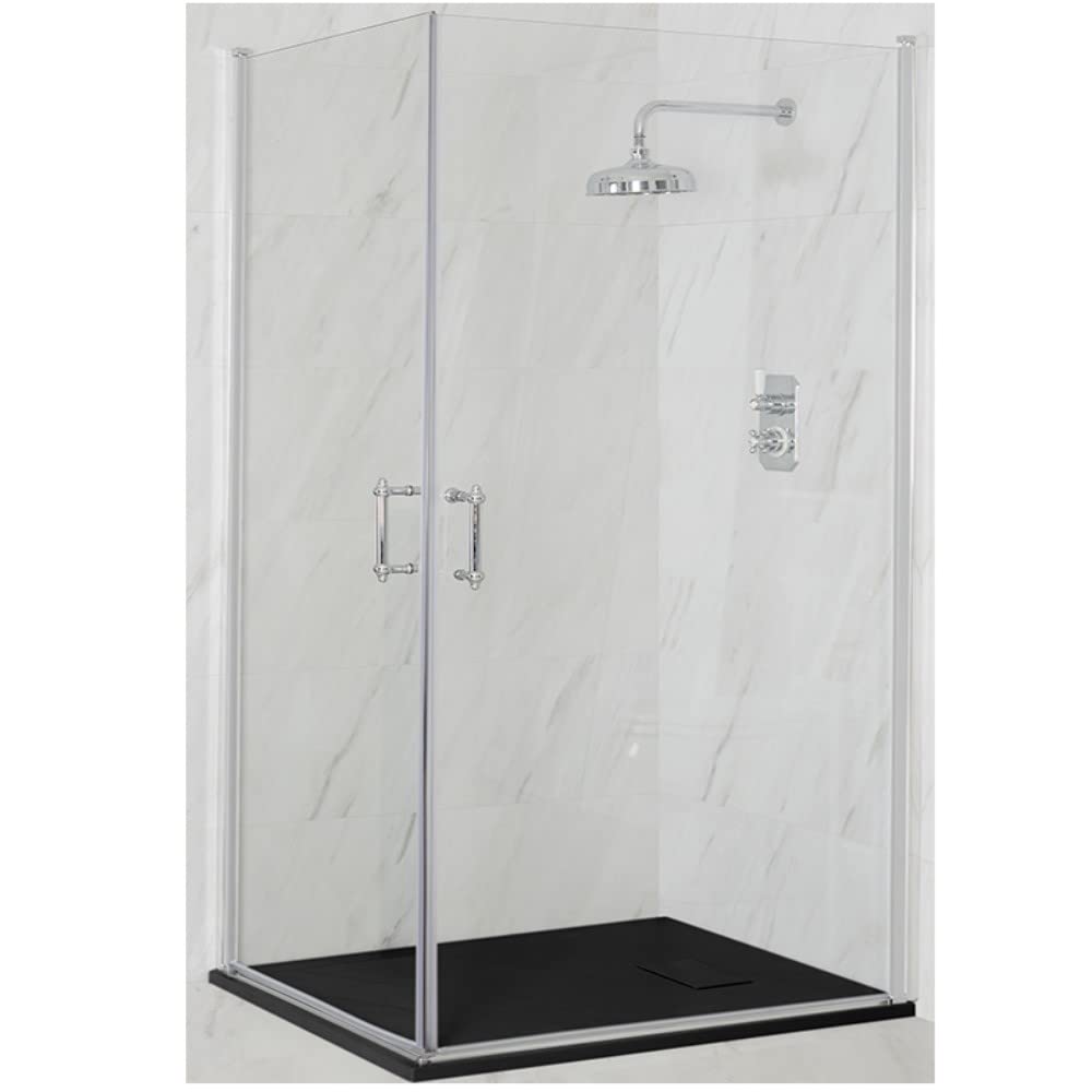 Milano Langley Chrome Corner Double Hinged Door Shower Enclosure Graphite Tray - 1000mm x 800mm