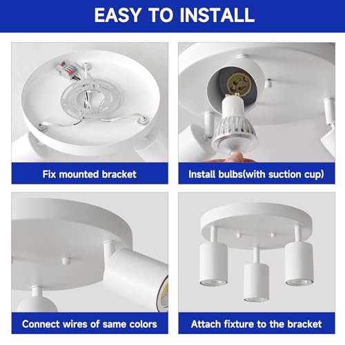 Image of EGM 3 Light Track Lighting, White Round Track Lighting Fixtures, GU10 Flush Mount Directional Ceiling Light for Kitchen, Bedroom, Office, Picture Wall