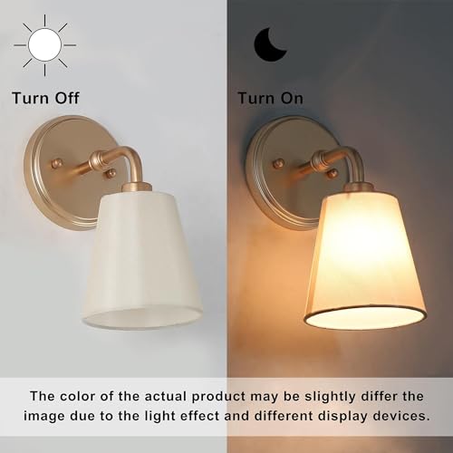 Image of Gold Wall Sconce, Modern 1-Light Sconces Wall Lighting with Fabric Shade for Bathroom, Bedroom, Kitchen and Living Room