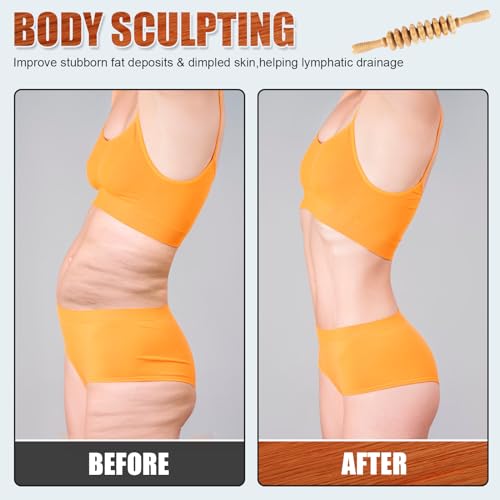 Wood Therapy Massage Tools,Wooden Massager Stick Roller Lymphatic Drainage Tool,Maderoterapia Kit Self Massage Roller Tool for Cellulite Reduction,Muscle Tension and Body Shaping,Contouring - Image 5