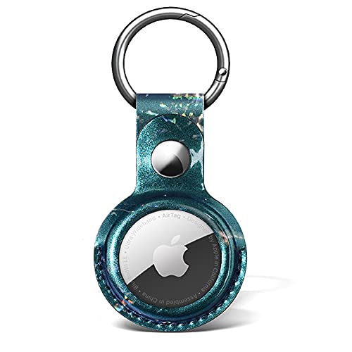 LinKeTop Étui de protection pour porte-clés Airtag en cuir synthétique brillant avec crochet porte-clés, bleu, Standard Cover