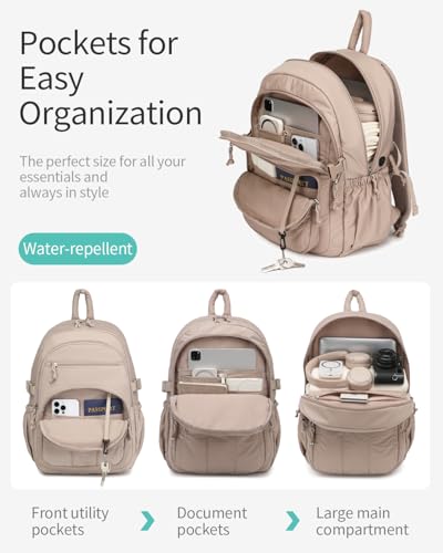 Image of Backpack for Women, Quilted Laptop Bookbag with Pouch Pockets for College Work Travel Gym Teacher Nurses, Puffer High School Backpack for Girls, Camel