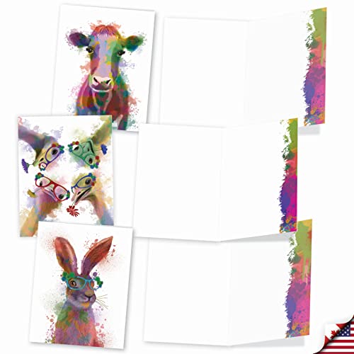 The Best Card Company - 20 Assorted Watercolor Animal Blank Notecards Box Set 4 x 5 In with Envelopes (10 Designs) Camp Note Cards Stationery Set, Funky Rainbow Wildlife AM4948OCB-B2x10 - Thumbnail 3