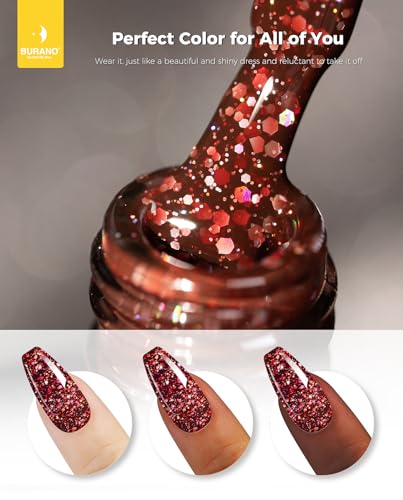 BURANO Glitter Gel Esmalte de Uñas LED UV Deep Red LP28 miniatura 5