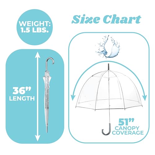 Totes Adult Clear Bubble Umbrella with Dome Canopy and Lightweight Wind and Rain Protection