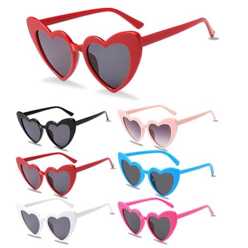 6Pcs Love Heart Shaped Sunglasses for Women ，fashions Lightweight， Cute Small Cat Eye Sunglasse