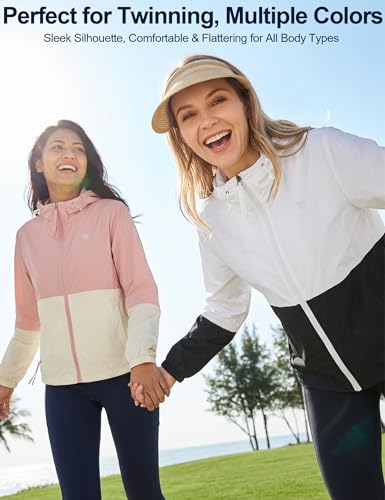 Image of Venzina Women's Loose- Fit Sun Protection Hoodie -UPF 50+ Ultra-Lightweight Wind-Resistant Jacket with Elegant Color-Block Design, Packable & Quick-Dry for Travel, Hiking & Daily Outdoor