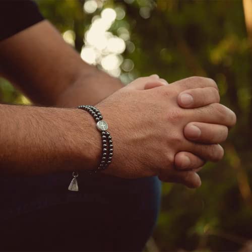 Pulseira Terço Hematita 4mm Medalha N Sra Aparecida PV