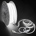Samsion 200FT COB Led Strip Lights Outdoor Plug in LED Rope Light for Outside Waterproof 1 Roll Bright White AC 110~120V High Voltage 288Leds/M 6000K 60M Flexible COB LED Light for Decor