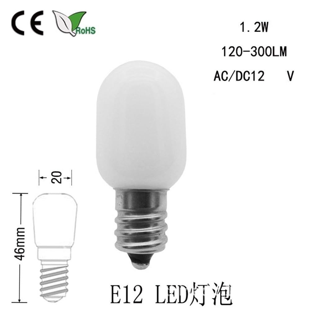 Fengyan Żarówki Domowe, Opakowanie 50 sztuk, żarówka LED do lodówki T20C DC12V E12 0,7/1,5/2,5 W z mlecznym szkłem(3000K warm white,2.5W 12V)