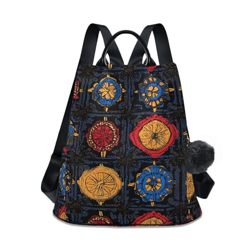 Red Yellow Blue Pattern Backpack for Women Anti Theft Large Fashion Travel Shoulder Bag Purse Rucksack Lightweight