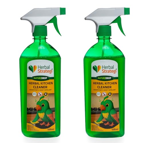 Herbal Strategi – Just Mop Kitchen Cleaner Spray | 100% Herbal | Disinfectant & Insect Repellent | Made with Lemongrass, Pine Oil & Cedar wood Oil | Eco-friendly & Biodegradable | Skin Safe, Baby Safe & Pet-Friendly | 500mL | Pack Of 2