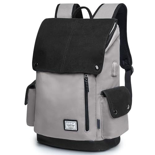 WindTook Mochila Mujer Lona Mochila Portatil Mujer 15.4 Pulgadas Mochilas Escolares Casual con Puerto de USB Impermeable para Escolar Universidad Trabajo Viaje Multiusos Gris(23L)