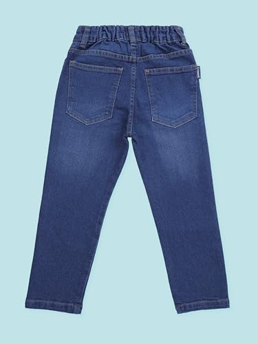 Image of KiddoPanti Boys Regular Fit Denim Pant | Stretch Poly Cotton Denim | Regular Fit Full Length Pant | Back Elasticated & Button with Zip Open Fly