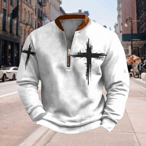 Bengbobar Mens Christian Faith Sweatshirts 1/4 Zip Pullover Jesus Cross Long Sleeve Shirt Retro Vintage Sweatshirt for Men2