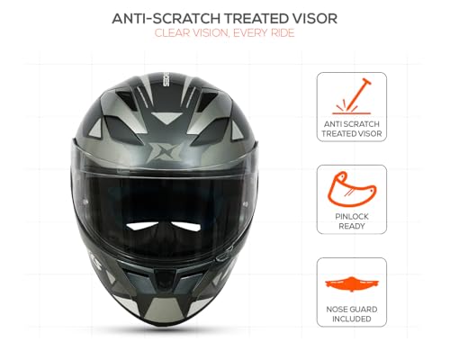 Image of Axxis Segment by MT Group, Seek Full Face Helmet | ISI & DOT Certified | Anti-Scratch Treated Visor | Lightweight Polycarbonate Shell | Enhanced Ventilation for Daily Riding