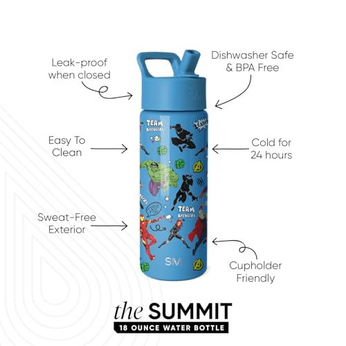 Image of Simple Modern Marvel Avengers Kids Water Bottle with Straw Lid | 18oz Insulated Stainless Steel Kids Tumbler & Spill Proof Toddler Cup for School, Girls, Boys | Summit | Avengers Heroes
