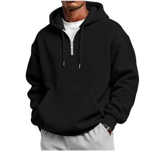 Mens Hoodies Quarter Zip Fleece Oversized Sweatshirt with Pocket - image 1