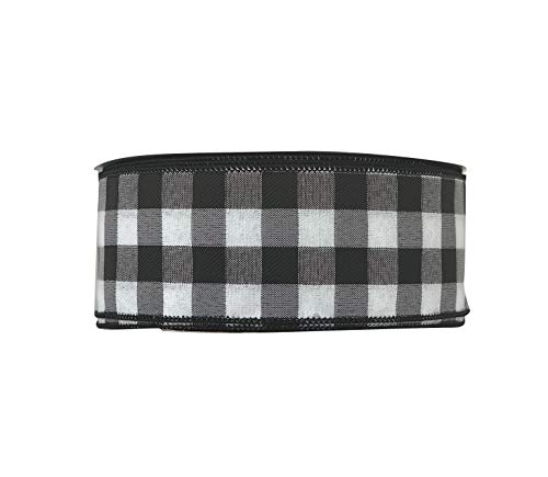 Image of Buffalo Check Black White Ribbon - 2 1 /2 inch x 50 Yards, Wired Edge, Plaid Christmas Ribbon, Wreath, Farmhouse Decor, Garland, Presents, Gift Basket, Wrapping, Ribbons for Crafts