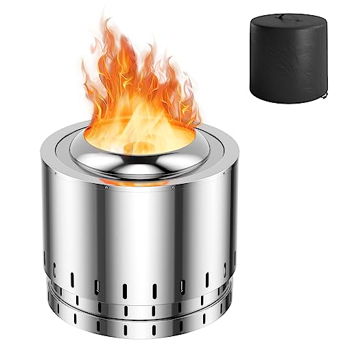 Giantex Smokeless Fire Pit For Outside, 19.5" Stainless Steel Bonfire Stove W/Protective Cover & Ash Pan, Wood Burning Smokeless Firepit, Fire Bowl For Camping, Backyard, Outdoor Portable Fire Pit #TOP8