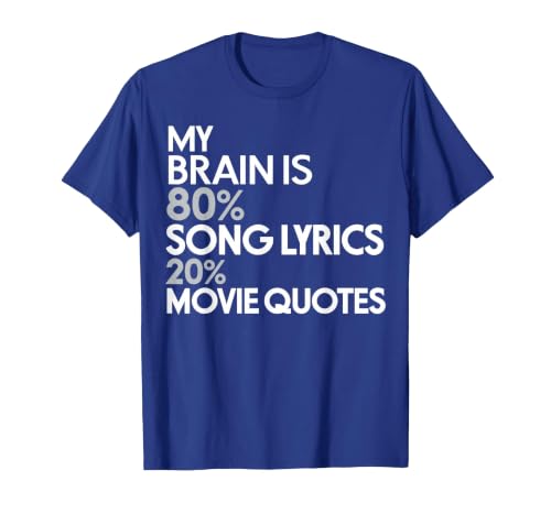 My Brain is 80% Song Lyrics 20% Movie Quotes: Funny T-Shirt T-Shirt, Men, Royal Blue, Small