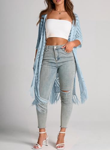 Image of Sidefeel Women's Open Front Knit Sheer Cardigans Summer Boho Lightweight Kimono Cover Ups