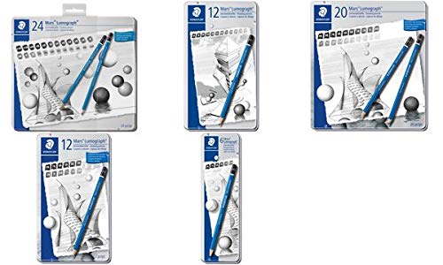 5 Stück Staedtler Bleistift-Set Mars Lumograph 100, 100 G12 S, Härte 8B,7B,6B,5B,4B,3B,2B,B,HB,F,H,2H, blau 4007817114681 Staedtler 12 Stück