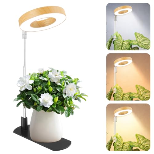 Image of LBW Grow Light for Indoor Plants, Full Spectrum Plant Light with Base, Height Adjustable Plant Grow Lamp with Auto Timer 6 /8 /12 /16H, 3 Colors,5 Dimmable Brightness, for Small Plants, Faux Bamboo Grain