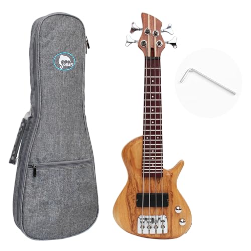 Batking Mini Electric Bass Guitar, Travel Ubass 4 Strings, Fretted Ukelele Bass with Gig bag & Wrench