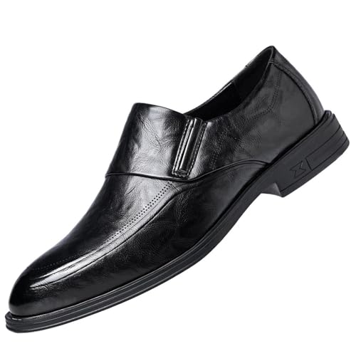 Oxford Shoes for Men Men's Vintage Leather Oxford Shoes, Slip-On Pointed Toe, Non-Slip Business Dress Shoes, Black Platform Formal Oxfords