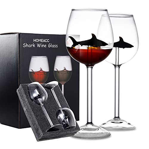 SLHOWOW Bicchiere da vino rosso senza piombo con squalo nero all'interno, set di bicchieri da vino in cristallo a stelo lungo da 283,5 g, per anniversario e compleanno (2 pezzi, squalo nero)