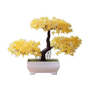 YFAM Gastvrije Pine Bonsai Kunstplanten Bonsai Kleine Boom Pot Plant Fake ingemaakte Ornamenten voor Woondecoratie Hotel Tuin Decor (Color : Yellow)