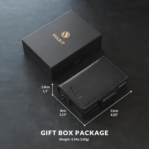 Image of VULKIT Credit Card Holder RFID Blocking Leather Automatic Pop Up Wallet Magnetic Wallet Double Card Case for Men and Women, Genuine Leather Nappa Black, 4.33*3.15*1.1 in, Minimalist