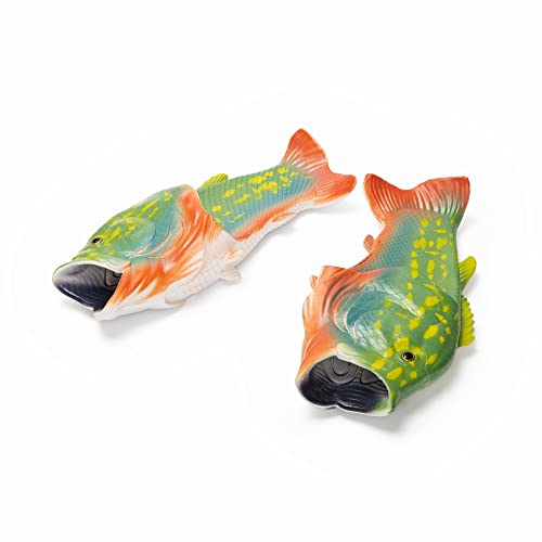 Coddies Fish Flip Flops - The Original Fish Slippers - Funny Gift Unisex Sandals Bass Slides Pool Beach & Shower Shoes (Green Brook Trout | 9-10 Men | 10-11 Women |EU 42-43)