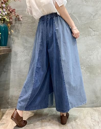 HaoMay Women's Loose Fit Elastic Waist Wide Leg Jeans Palazzo Pants Culottes2