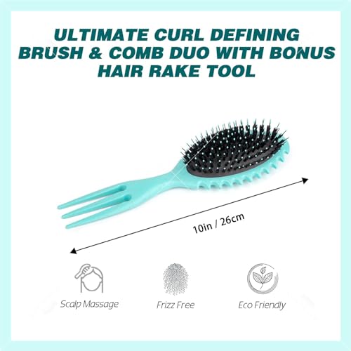 Image of COMBELLE Curl Defining Detangler Brush for Curly Hair - Vegan Fiber & Nylon Bristle Paddle Brush with Comb Handle for Frizz-Free Styling & Scalp Massage