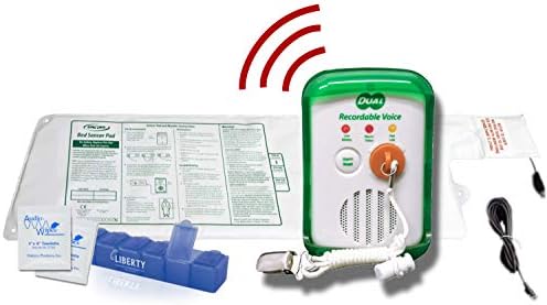 Smart Caregiver Bed and Chair Exit Alarm System – Unique Dual Purpose Fall Monitor (Personalized Voice Alerts), Corded Bed Sensing Alarm Pad (10″ x 30″), 10 Cleaning Wipes and Liberty Pill Box