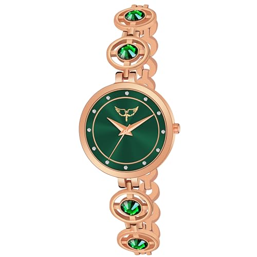 Image of Ladies Fashion Watch with Bracelet and Crystal Bezel, Black Analog Design, Water Resistant