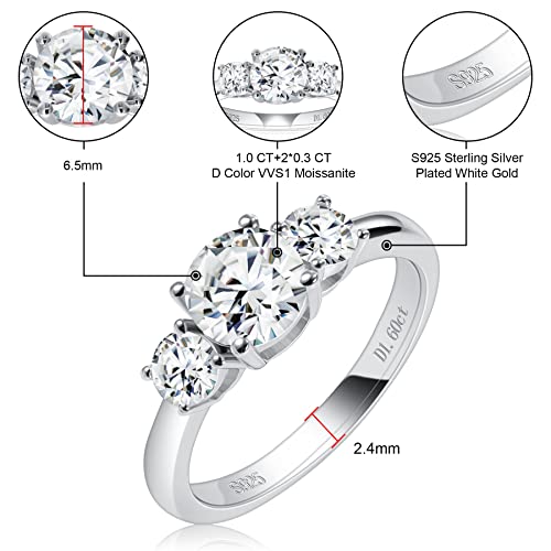 Moissanite Engagement Ring for Women S925 Sterling Silver D color VVS1 Round Cut Lab Created Moissanite Wedding Promise Anniversary Rings for Her Size 5-113