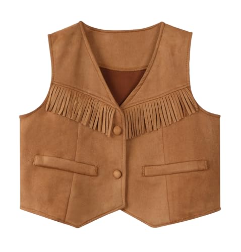 Happy Cherry Girls Western Fringe Crop Vest Sleeveless Tassel Cowboy Cowgirl 70s Hippie Boho Jacket Cardigan