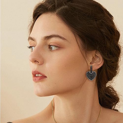 S925 Sterling Silver Heart Dangle Drop Hoop Earrings for Women Multicolored Crystal Cubic Zirconia Purple Amethyst Dangling Earrings Fine Jewelry Gifts for Her2