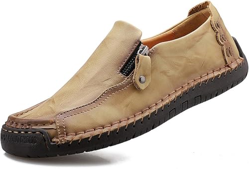 Men's Loafers Zipper Sliding Cover Walking Outdoor Office Driving Shoes