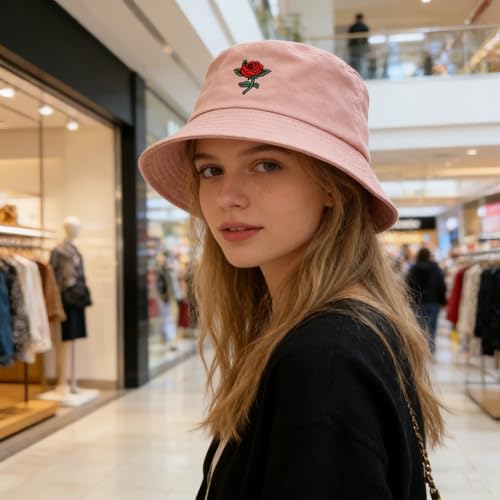 Image of Cotton Bucket Hat for Women Men Summer Travel Sun Beach Bucket Cap, Unisex Outdoor Fisherman Hat